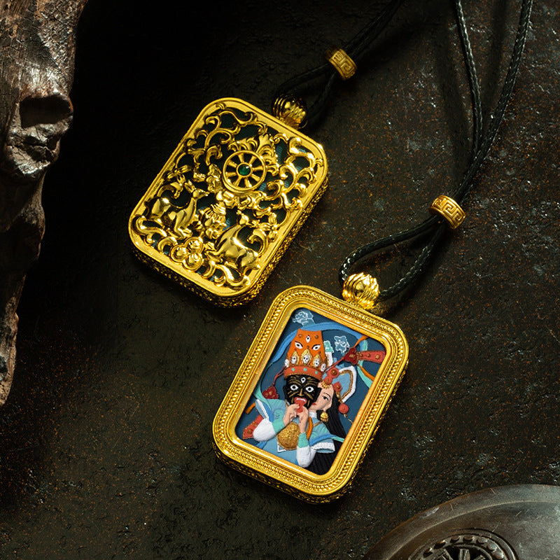Brass Shrine · Hearing Small Gold Brick Hand-painted Tsa Tsa Box (with Chain)