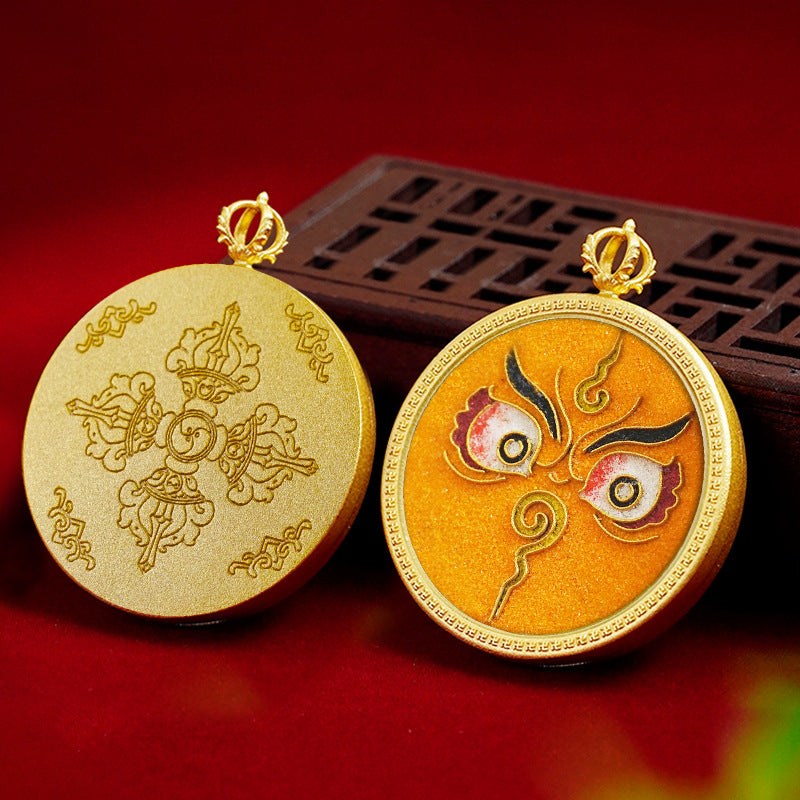 Brass Round Card Case Pendant 35mm (Brass Painting Case) - Cloisonné Thangka with Copper Base