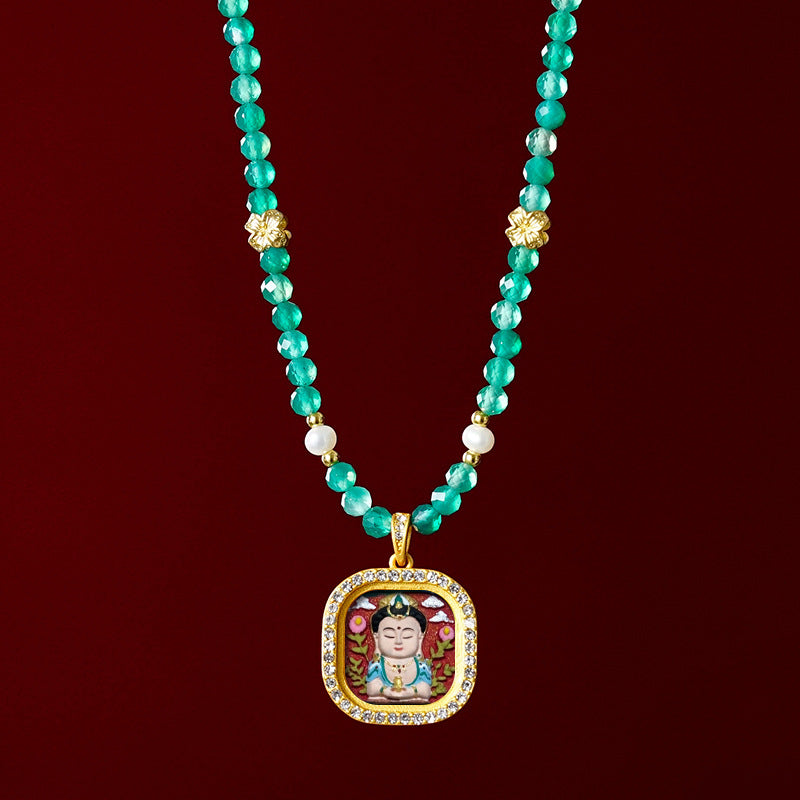 Diamond-encrusted Brass Qingyun Pendant Necklace