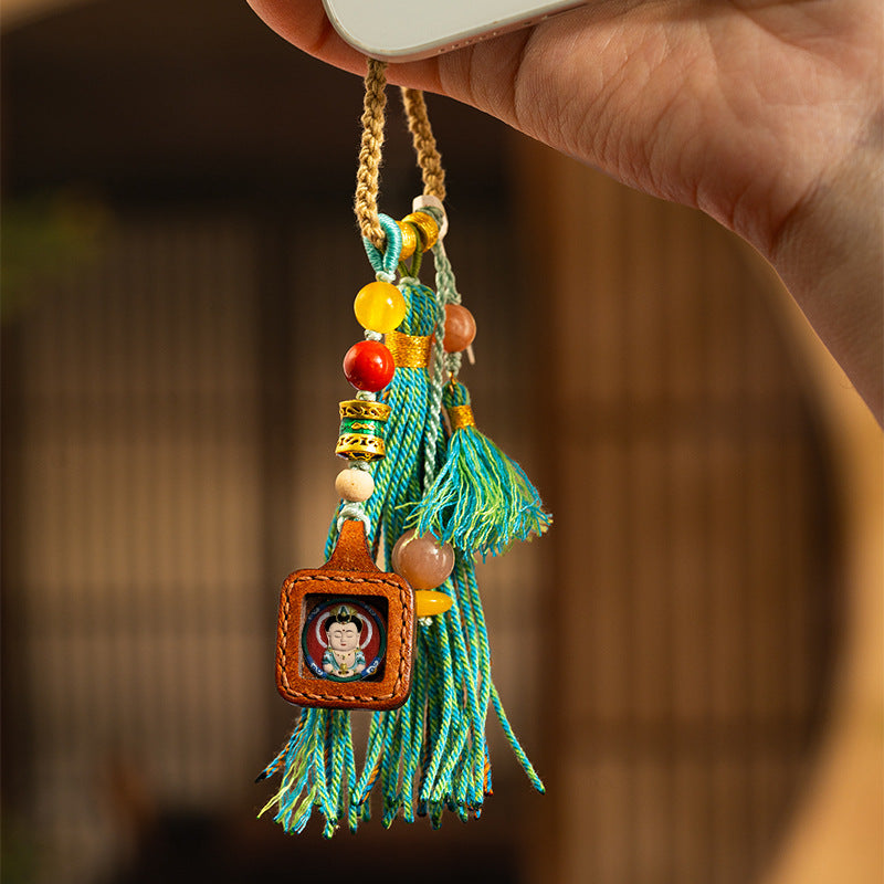 Leather Square Tsa Tsa Box Thangka Pendant