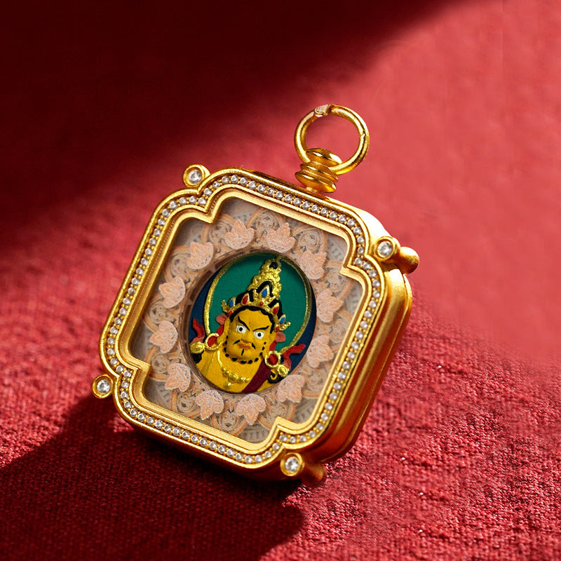 Brass and Black Jade Carved Thangka Pendant