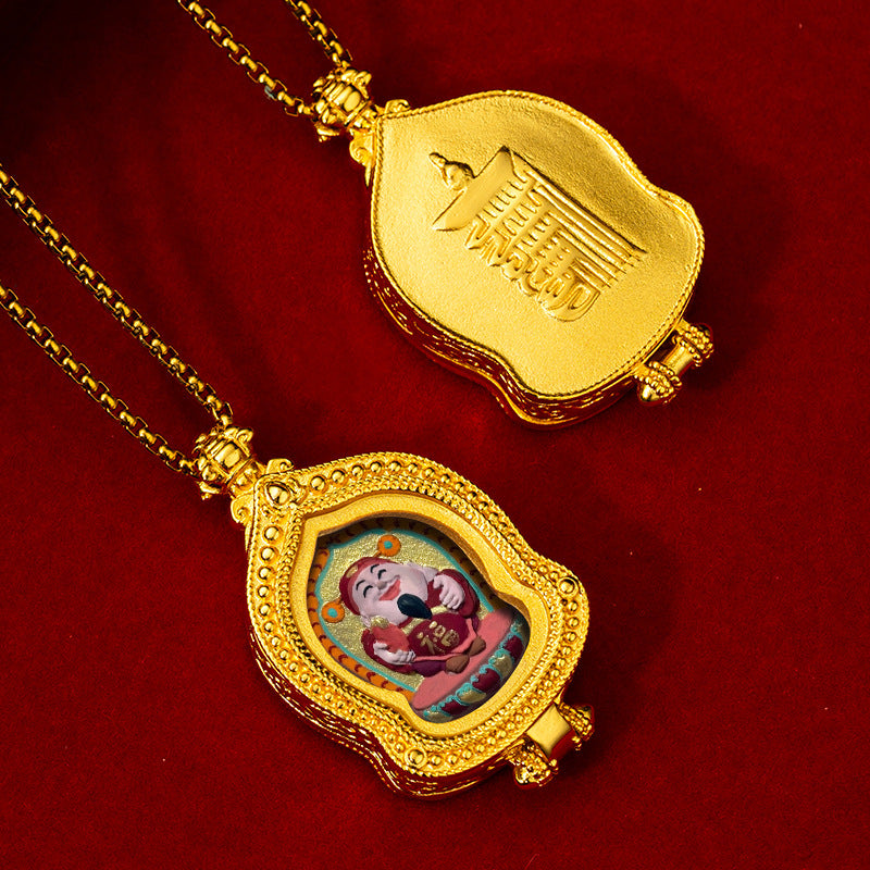Brass Ru Tang Ten Auspicious Forms Painted Tsa Tsa Pendant (with Chain)