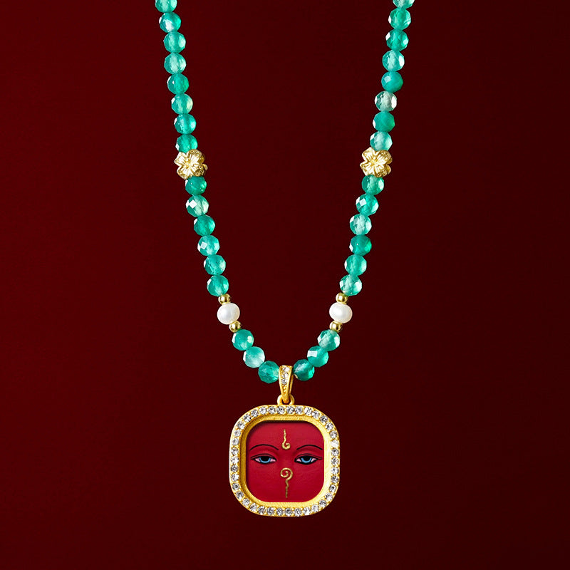 Diamond-encrusted Brass Qingyun Pendant Necklace