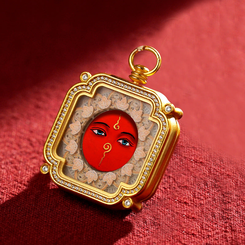 Brass and Black Jade Carved Thangka Pendant