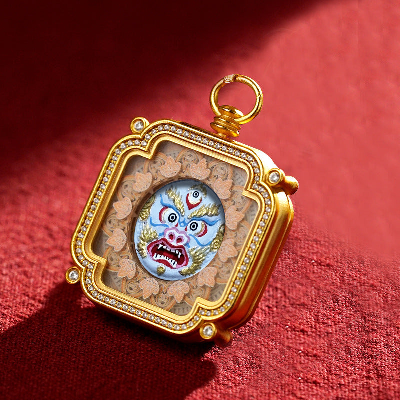 Brass and Black Jade Carved Thangka Pendant