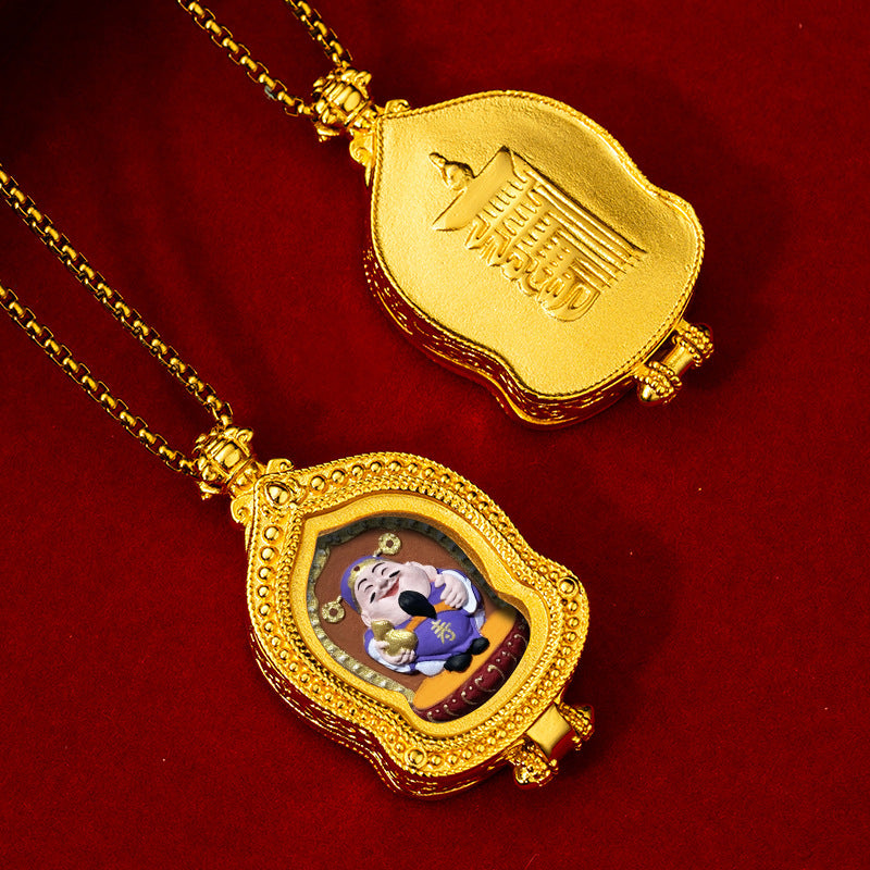 Brass Ru Tang Ten Auspicious Forms Painted Tsa Tsa Pendant (with Chain)