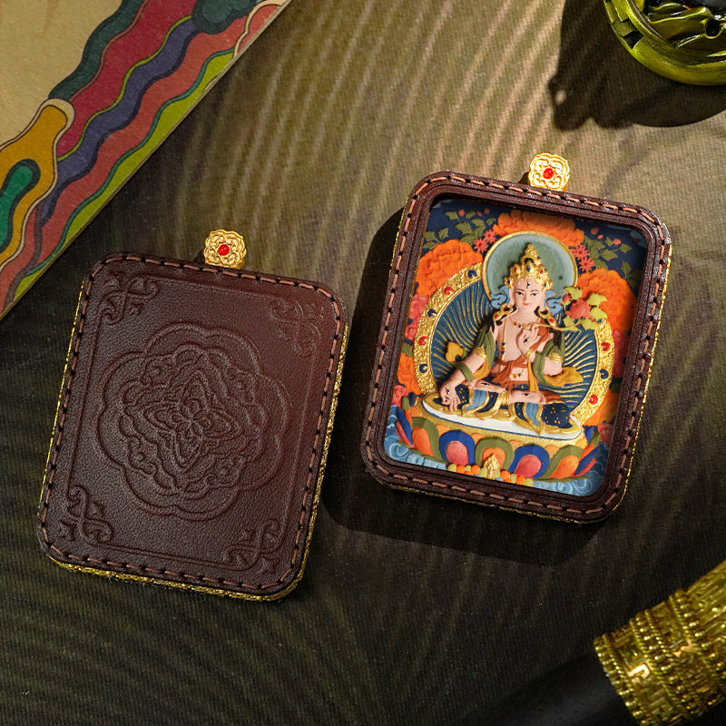 3D Painted Handmade Leather Shell Blessing Thangka Pendant