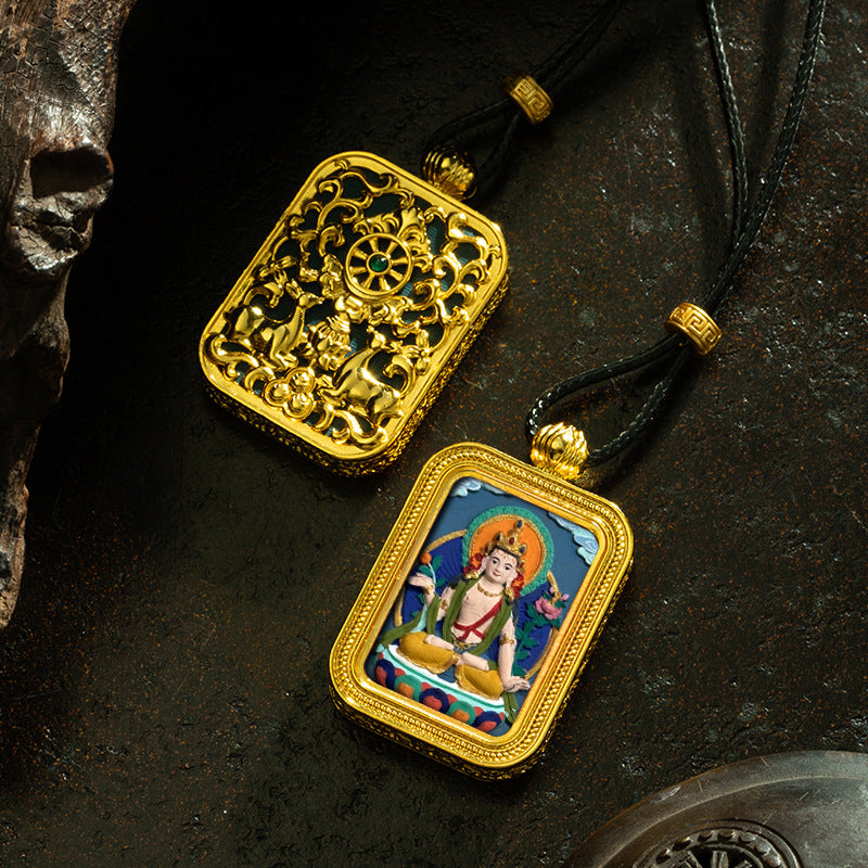 Brass Shrine · Hearing Small Gold Brick Hand-painted Tsa Tsa Box (with Chain)