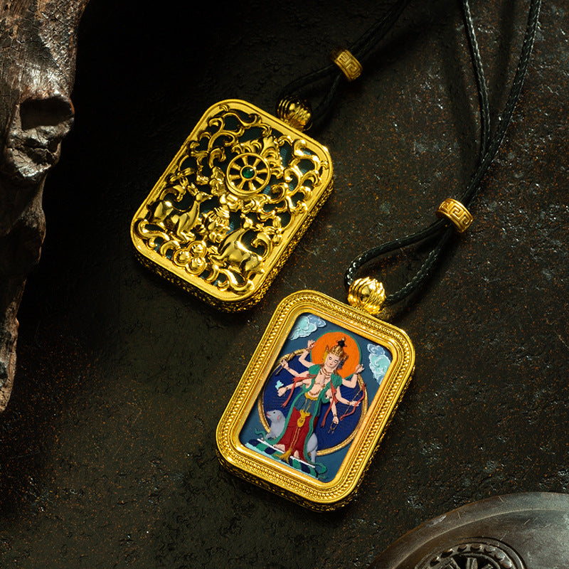 Brass Shrine · Hearing Small Gold Brick Hand-painted Tsa Tsa Box (with Chain)