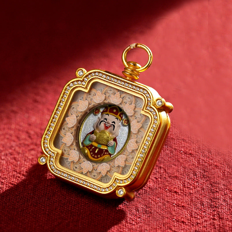 Brass and Black Jade Carved Thangka Pendant